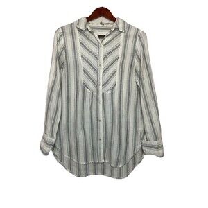 Pilcro Anthropologie Women's Xsmall Grey Cream Long Sleeve Button Up Top Shirt